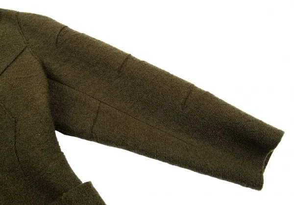 イッセイミヤケISSEY MIYAKEループツイード切替デザインショールカラージャケット カーキM K-89703_006