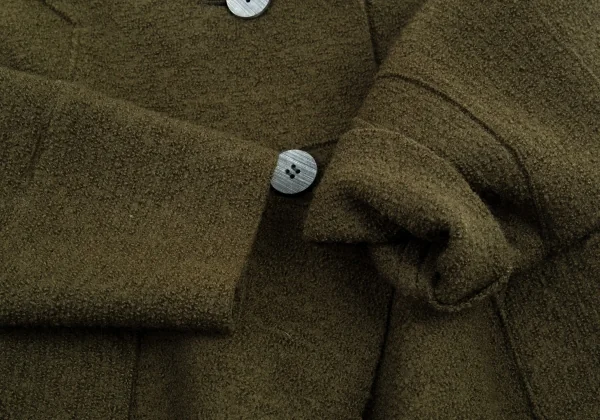 イッセイミヤケISSEY MIYAKEループツイード切替デザインショールカラージャケット カーキM K-89703_007