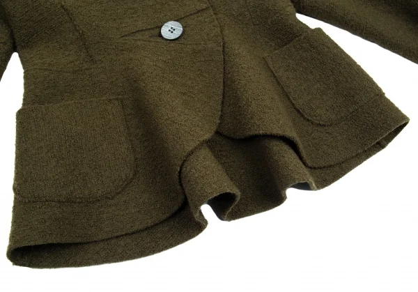 イッセイミヤケISSEY MIYAKEループツイード切替デザインショールカラージャケット カーキM K-89703_008