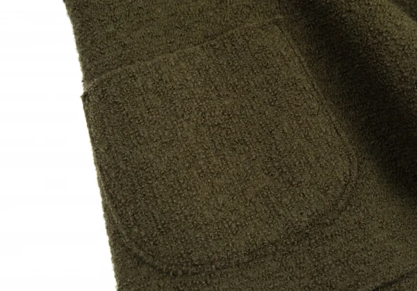 イッセイミヤケISSEY MIYAKEループツイード切替デザインショールカラージャケット カーキM K-89703_009