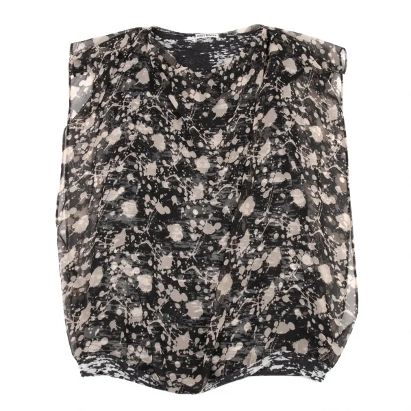 イッセイミヤケISSEY MIYAKE スプラッシュプリントバルーンレイヤードチュニック 黒オフ2 K-89707_002