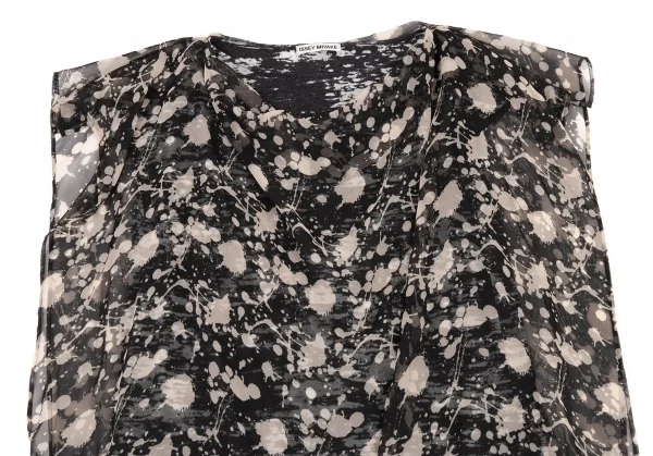 イッセイミヤケISSEY MIYAKE スプラッシュプリントバルーンレイヤードチュニック 黒オフ2 K-89707_003