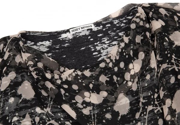 イッセイミヤケISSEY MIYAKE スプラッシュプリントバルーンレイヤードチュニック 黒オフ2 K-89707_004