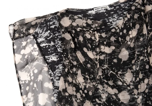 イッセイミヤケISSEY MIYAKE スプラッシュプリントバルーンレイヤードチュニック 黒オフ2 K-89707_006