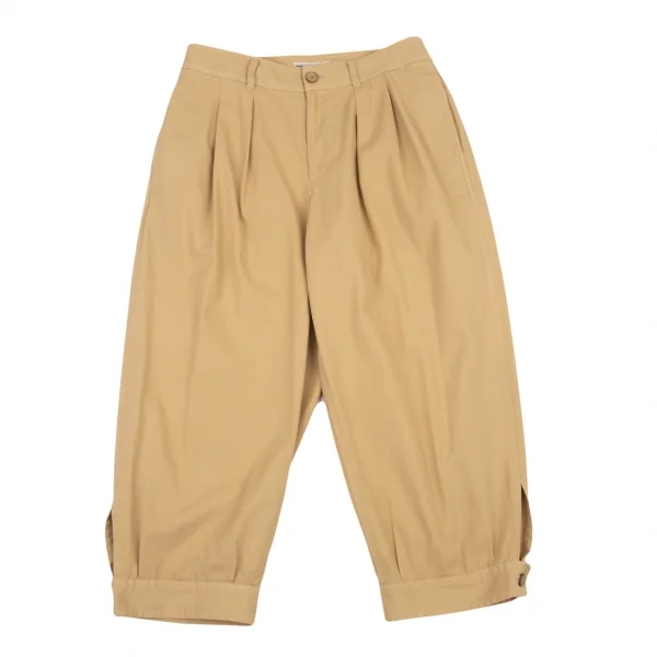 イッセイミヤケISSEY MIYAKE コットンツータック裾ボタンパンツ ベージュ3 K-89717_001