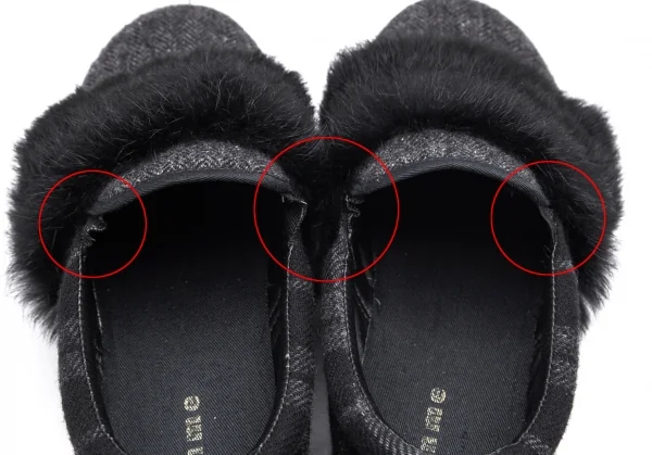 ゴムgomme プラットフォームシャークソールファー装飾ツィードスリッポン 黒24位 K-89729_010