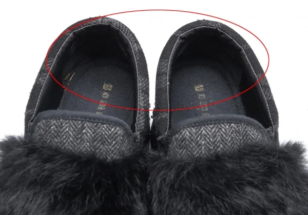 ゴムgomme プラットフォームシャークソールファー装飾ツィードスリッポン 黒24位 K-89729_014