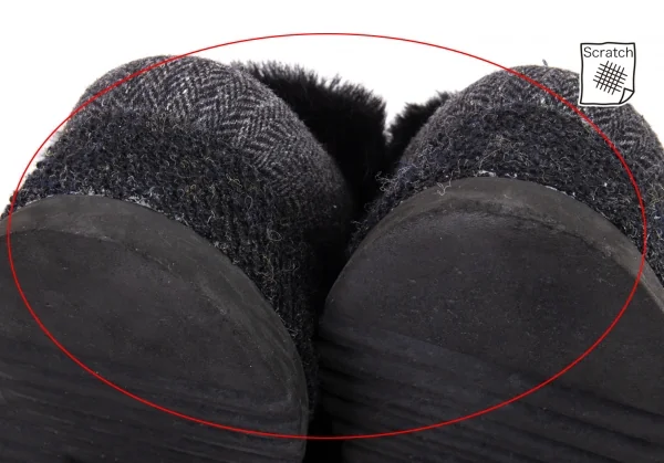 ゴムgomme プラットフォームシャークソールファー装飾ツィードスリッポン 黒24位 K-89729_017