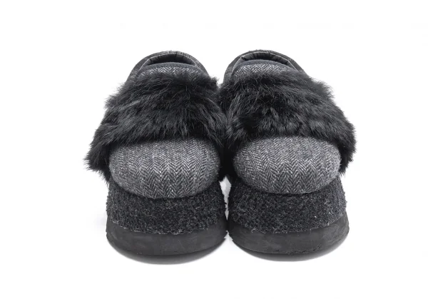 ゴムgomme プラットフォームシャークソールファー装飾ツィードスリッポン 黒24位 K-89729_002