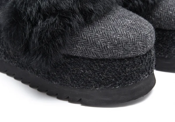 ゴムgomme プラットフォームシャークソールファー装飾ツィードスリッポン 黒24位 K-89729_004