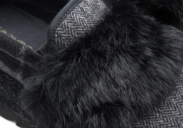 ゴムgomme プラットフォームシャークソールファー装飾ツィードスリッポン 黒24位 K-89729_005