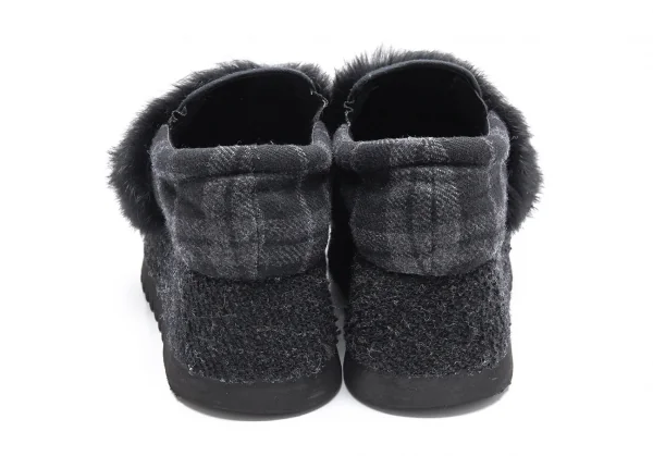 ゴムgomme プラットフォームシャークソールファー装飾ツィードスリッポン 黒24位 K-89729_007