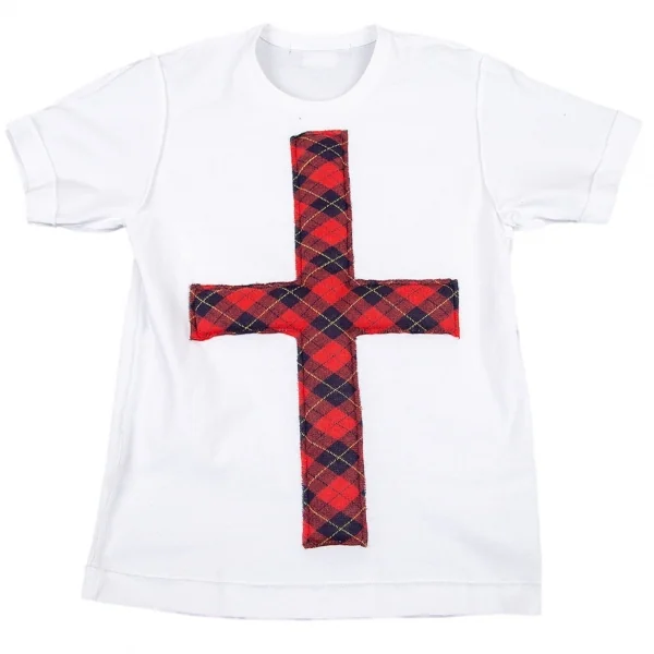 ブラックコムデギャルソンBLACK COMME des GARCONS インサイドタータンチェッククロスTシャツ 白XS K-89785_001