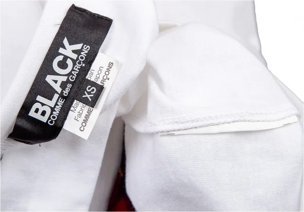 ブラックコムデギャルソンBLACK COMME des GARCONS インサイドタータンチェッククロスTシャツ 白XS K-89785_012