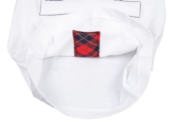 ブラックコムデギャルソンBLACK COMME des GARCONS インサイドタータンチェッククロスTシャツ 白XS K-89785_003