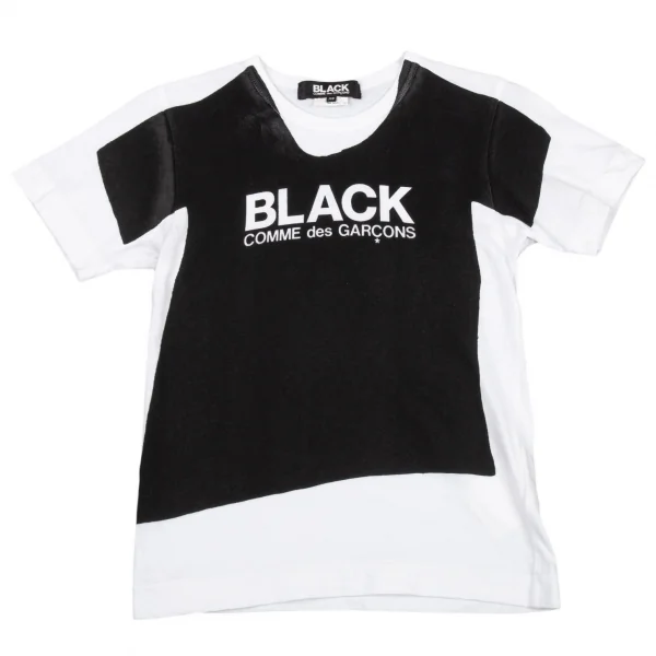 ブラックコムデギャルソンBLACK COMME des GARCONS トロンプルイユロゴプリントTシャツ 白黒XS K-89787_001