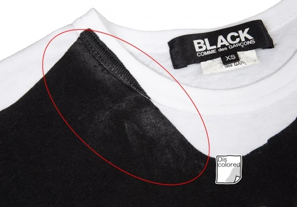 ブラックコムデギャルソンBLACK COMME des GARCONS トロンプルイユロゴプリントTシャツ 白黒XS K-89787_003
