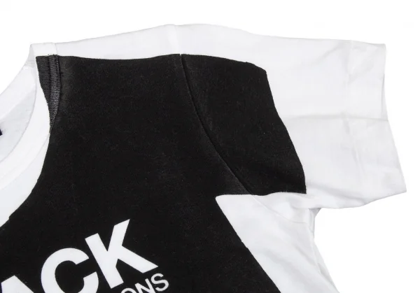 ブラックコムデギャルソンBLACK COMME des GARCONS トロンプルイユロゴプリントTシャツ 白黒XS K-89787_006