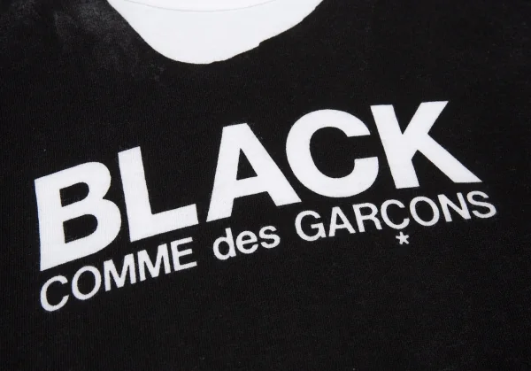 ブラックコムデギャルソンBLACK COMME des GARCONS トロンプルイユロゴプリントTシャツ 白黒XS K-89787_008