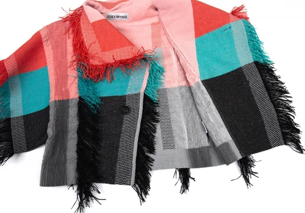 イッセイミヤケISSEY MIYAKE ペーパーフリンジ刺し子風生地ジャケット マルチ2 K-89795_011