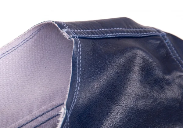 コムコム コムデギャルソンCOMME des GARCONS フェイクレザーノーカラートラックジャケット 青S K-89896_012