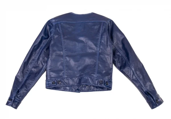 コムコム コムデギャルソンCOMME des GARCONS フェイクレザーノーカラートラックジャケット 青S K-89896_013