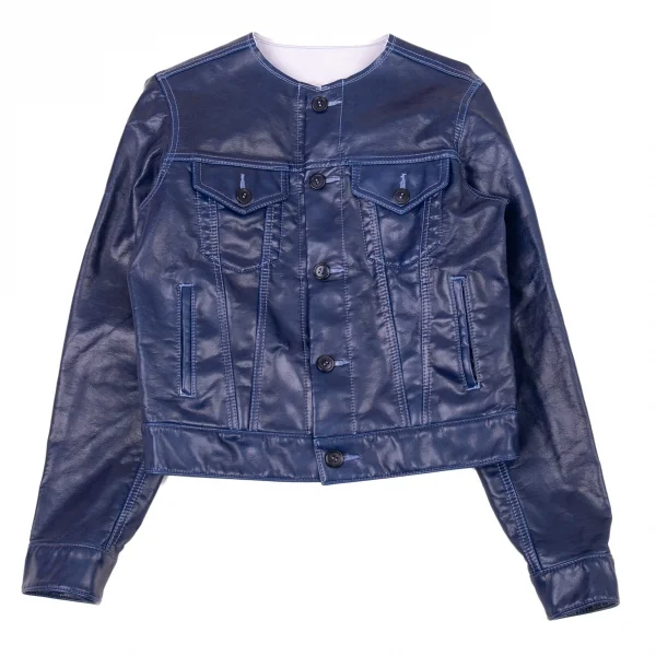 コムコム コムデギャルソンCOMME des GARCONS フェイクレザーノーカラートラックジャケット 青S K-89896_002