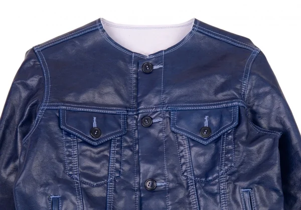 コムコム コムデギャルソンCOMME des GARCONS フェイクレザーノーカラートラックジャケット 青S K-89896_003
