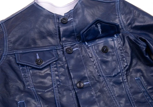 コムコム コムデギャルソンCOMME des GARCONS フェイクレザーノーカラートラックジャケット 青S K-89896_007