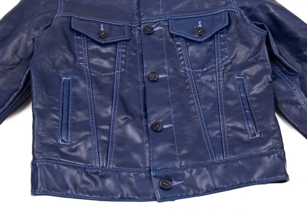 コムコム コムデギャルソンCOMME des GARCONS フェイクレザーノーカラートラックジャケット 青S K-89896_008