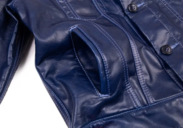 コムコム コムデギャルソンCOMME des GARCONS フェイクレザーノーカラートラックジャケット 青S K-89896_009