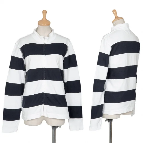 トリココムデギャルソンtricot COMME des GARCONS ボーダー切替インサイドアウトジップアップカットソー 位 白紺S位 K-89929_001