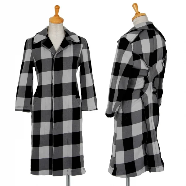 コムコム コムデギャルソンCOMME des GARCONS エステルチェック切替フライフロントコート グレー黒XS K-89944_001