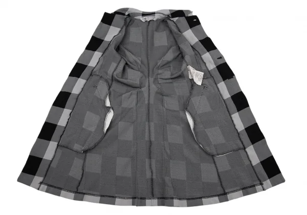 コムコム コムデギャルソンCOMME des GARCONS エステルチェック切替フライフロントコート グレー黒XS K-89944_012