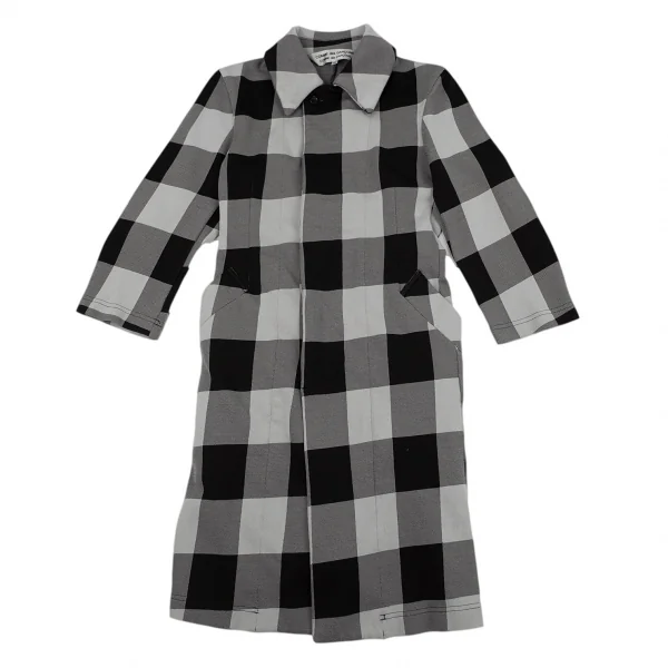 コムコム コムデギャルソンCOMME des GARCONS エステルチェック切替フライフロントコート グレー黒XS K-89944_002