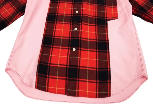 コムデギャルソン オムCOMME des GARCONS HOMME タータンチェック切替オックスフォードシャツ ピンク赤黒M K-89976_011