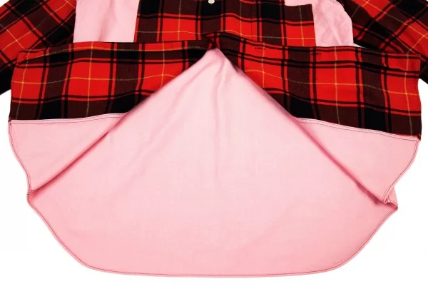 コムデギャルソン オムCOMME des GARCONS HOMME タータンチェック切替オックスフォードシャツ ピンク赤黒M K-89976_012