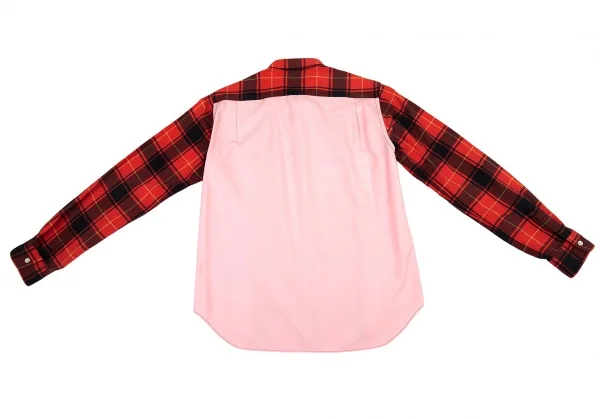 コムデギャルソン オムCOMME des GARCONS HOMME タータンチェック切替オックスフォードシャツ ピンク赤黒M K-89976_013