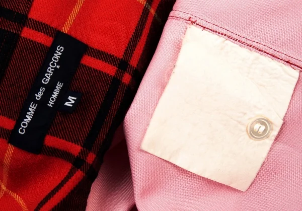 コムデギャルソン オムCOMME des GARCONS HOMME タータンチェック切替オックスフォードシャツ ピンク赤黒M K-89976_019