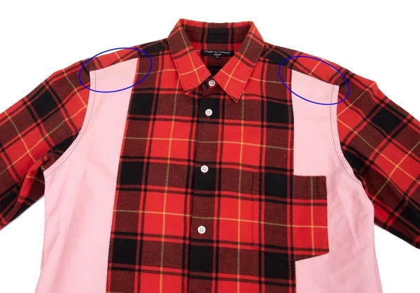 コムデギャルソン オムCOMME des GARCONS HOMME タータンチェック切替オックスフォードシャツ ピンク赤黒M K-89976_002