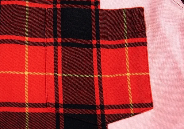コムデギャルソン オムCOMME des GARCONS HOMME タータンチェック切替オックスフォードシャツ ピンク赤黒M K-89976_007