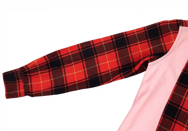 コムデギャルソン オムCOMME des GARCONS HOMME タータンチェック切替オックスフォードシャツ ピンク赤黒M K-89976_008