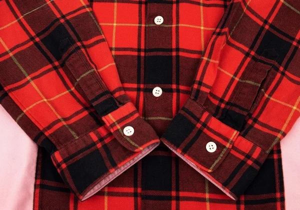 コムデギャルソン オムCOMME des GARCONS HOMME タータンチェック切替オックスフォードシャツ ピンク赤黒M K-89976_009