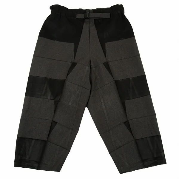 イッセイミヤケ ミーISSEY MIYAKE me プレスプリーツプリントワイドパンツ グレー黒F K-90061_001