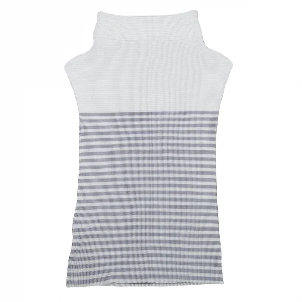 イッセイミヤケ ミーISSEY MIYAKE me フロントボーダーメッシュプリーツハイネックノースリーブ 白深緑M位 K-90084_010