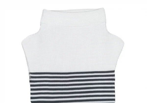 イッセイミヤケ ミーISSEY MIYAKE me フロントボーダーメッシュプリーツハイネックノースリーブ 白深緑M位 K-90084_003