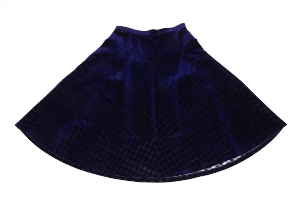 トリコ コムデギャルソンtricot COMME des GARCONSチェック透かし切替ベロアスカート 青M K-90117_002