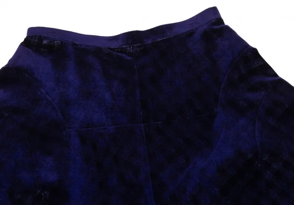 トリコ コムデギャルソンtricot COMME des GARCONSチェック透かし切替ベロアスカート 青M K-90117_003
