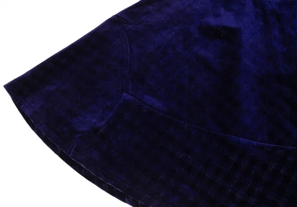 トリコ コムデギャルソンtricot COMME des GARCONSチェック透かし切替ベロアスカート 青M K-90117_004
