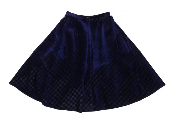 トリコ コムデギャルソンtricot COMME des GARCONSチェック透かし切替ベロアスカート 青M K-90117_006